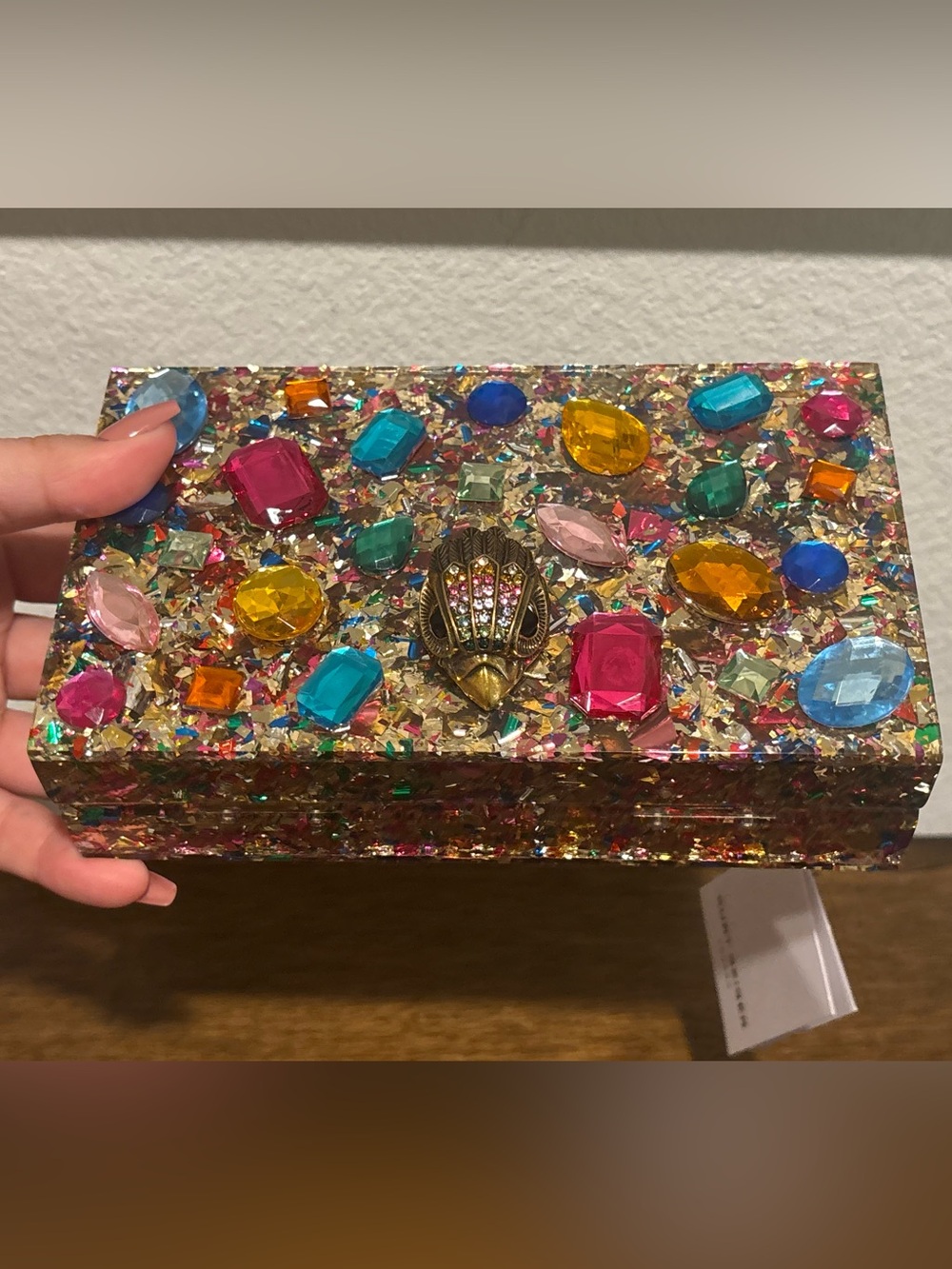 Kurt Geiger Multicolor Jeweled Box Clutch with Crossbody Strap - Picture 3 of 10